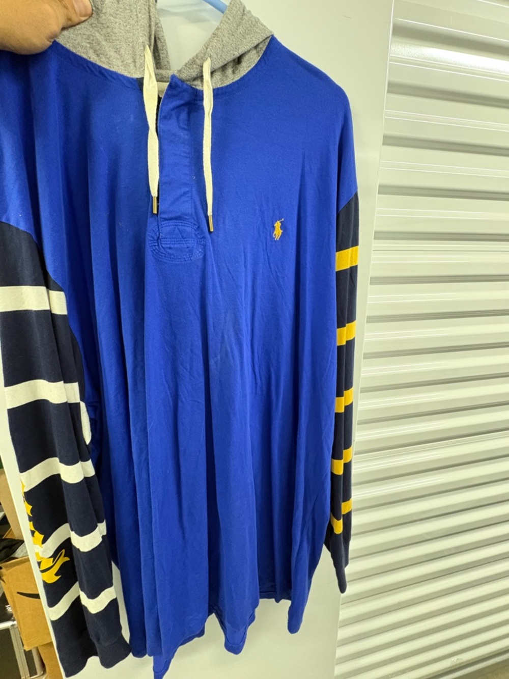 Ralph Lauren Royal Blue Hooded Long-Sleeve Polo with Striped Sleeves